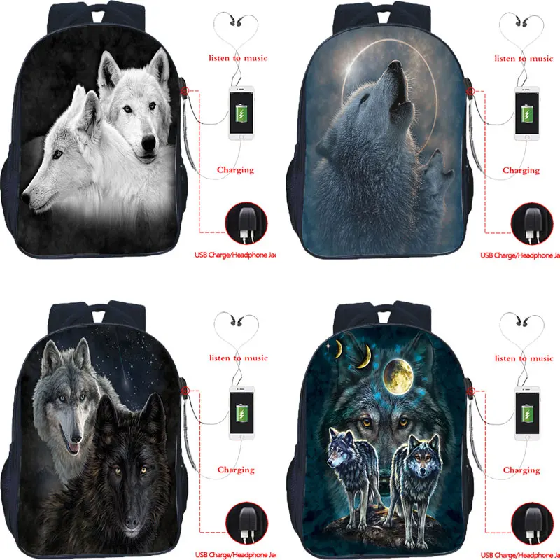 

Hot Sale 16 Inch 3D Wolf Backpack New Pattern Mens Travel Knapsack Teenager Students Schoolbags for Boys Back to School Rucksack