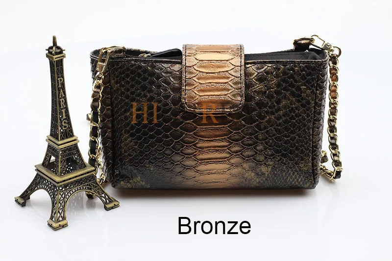 Bronze HIGHREAL, новинка, женская сумочка со змеиным узором, модная, на цепочке, сумки через плечо, с тиснением под змею, сумка через плечо - Цвет: Bronze
