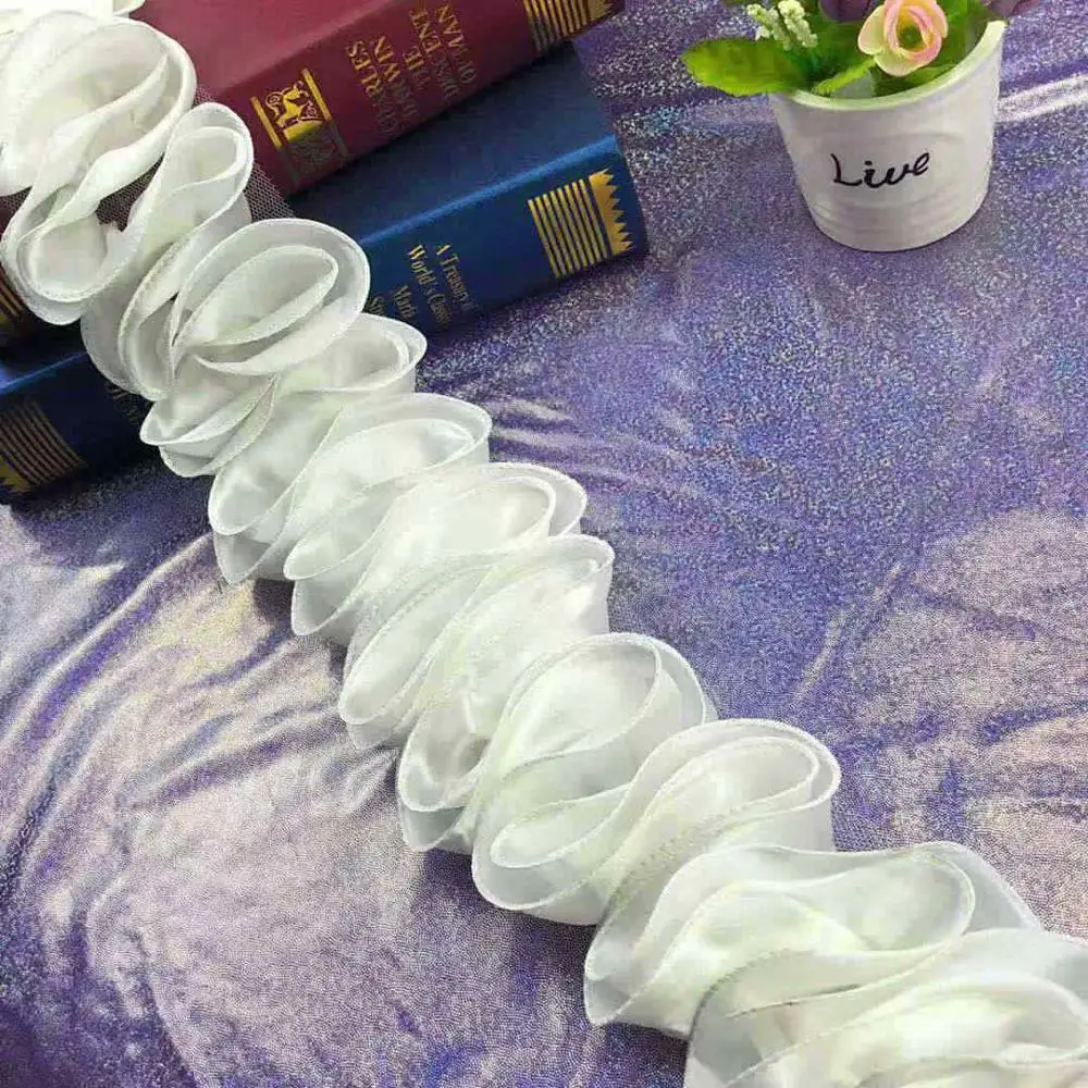 1 ярд белый 3D складки Цветочная кружевная отделка гофрированные белые кружева