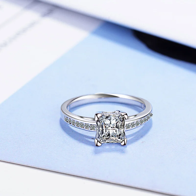 

KOFSAC Simple Trendy Silver Color Rings For Women Jewelry Shiny Zircon Square Multi-colour Ring Girl Anniversary Gift Hot