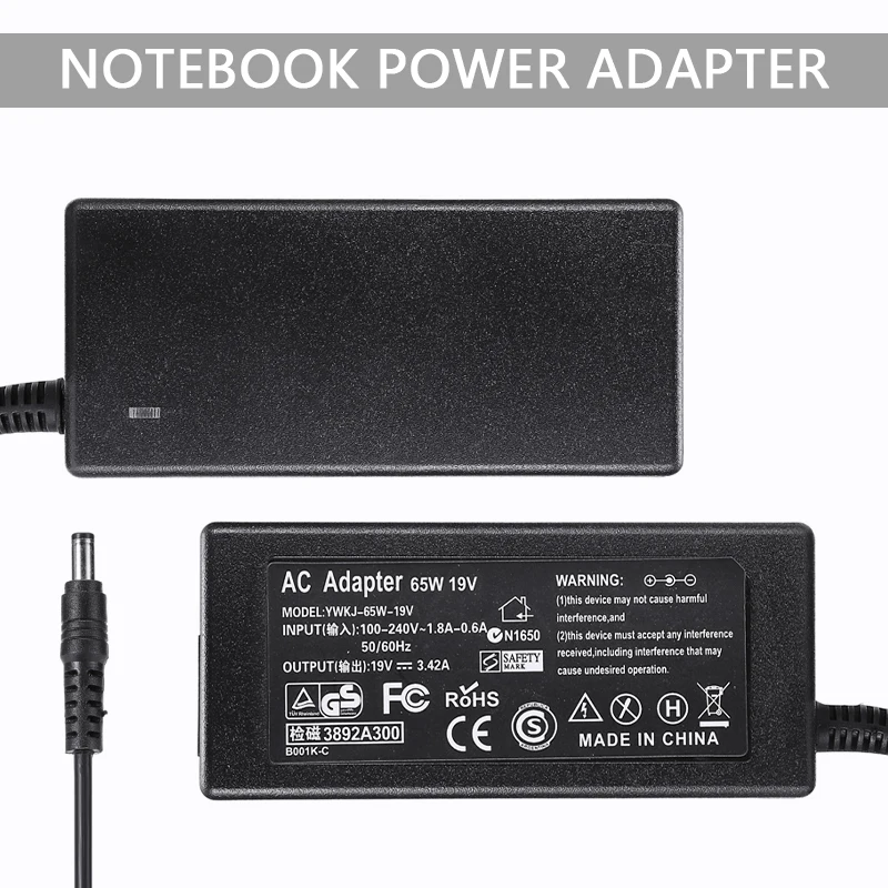 Новый адаптер питания переменного тока 19V 3.42A 65W Кабель Шнур зарядное устройство