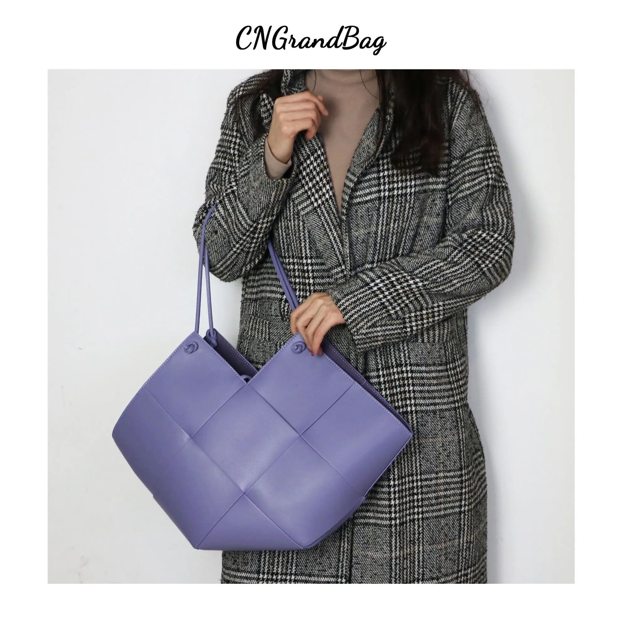 

2021 New Trendy Designer Genuine Leather Tote Bag Soft Weave Leather Large Capacity Shopping Bag Ladies Shoulder Knot Bag