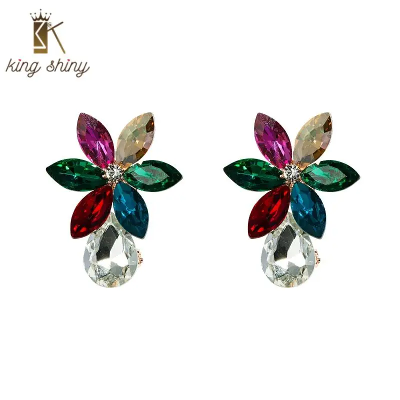

Серьги-клипсы женские, разноцветные, с кристаллами, капли воды, стекло