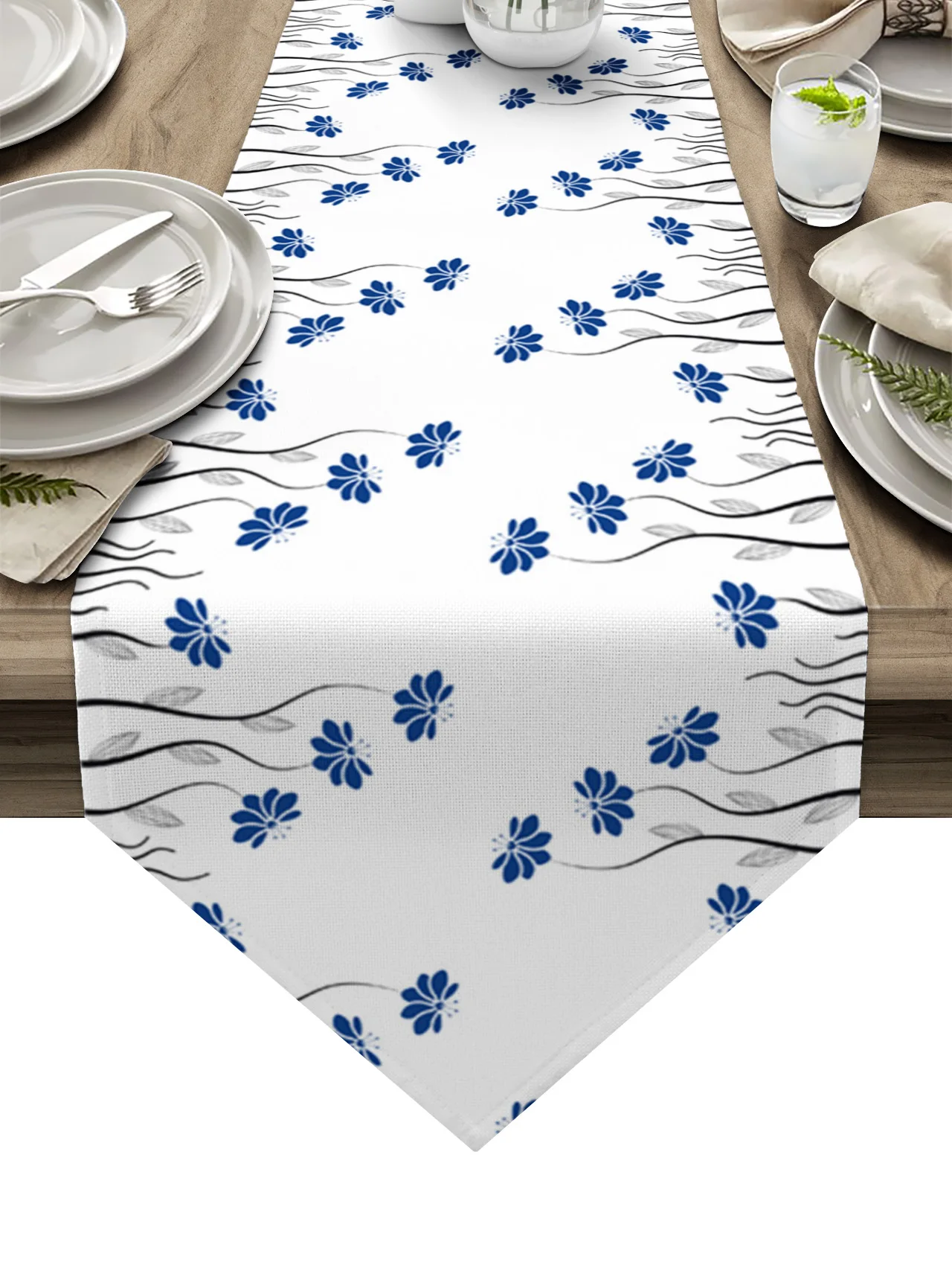 

Navy Blue Flower Plant Table Runner Wedding Party Tablecloth Coffee Dinning Table Decoration Table Runner