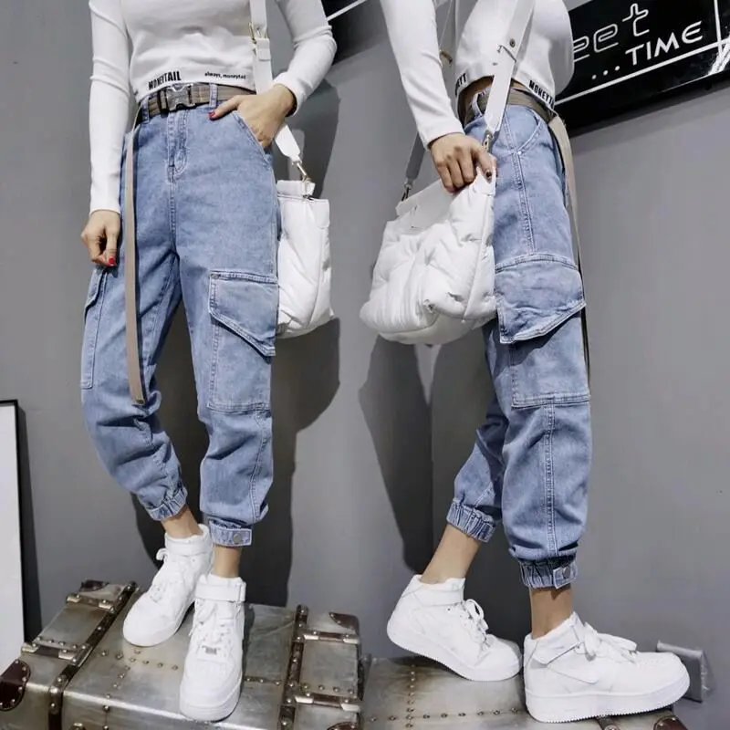 Hot Big Pockets Cargo pants women High Waist Loose Streetwear Baggy Tactical Trouser hip hop 2022 new joggers | Женская одежда