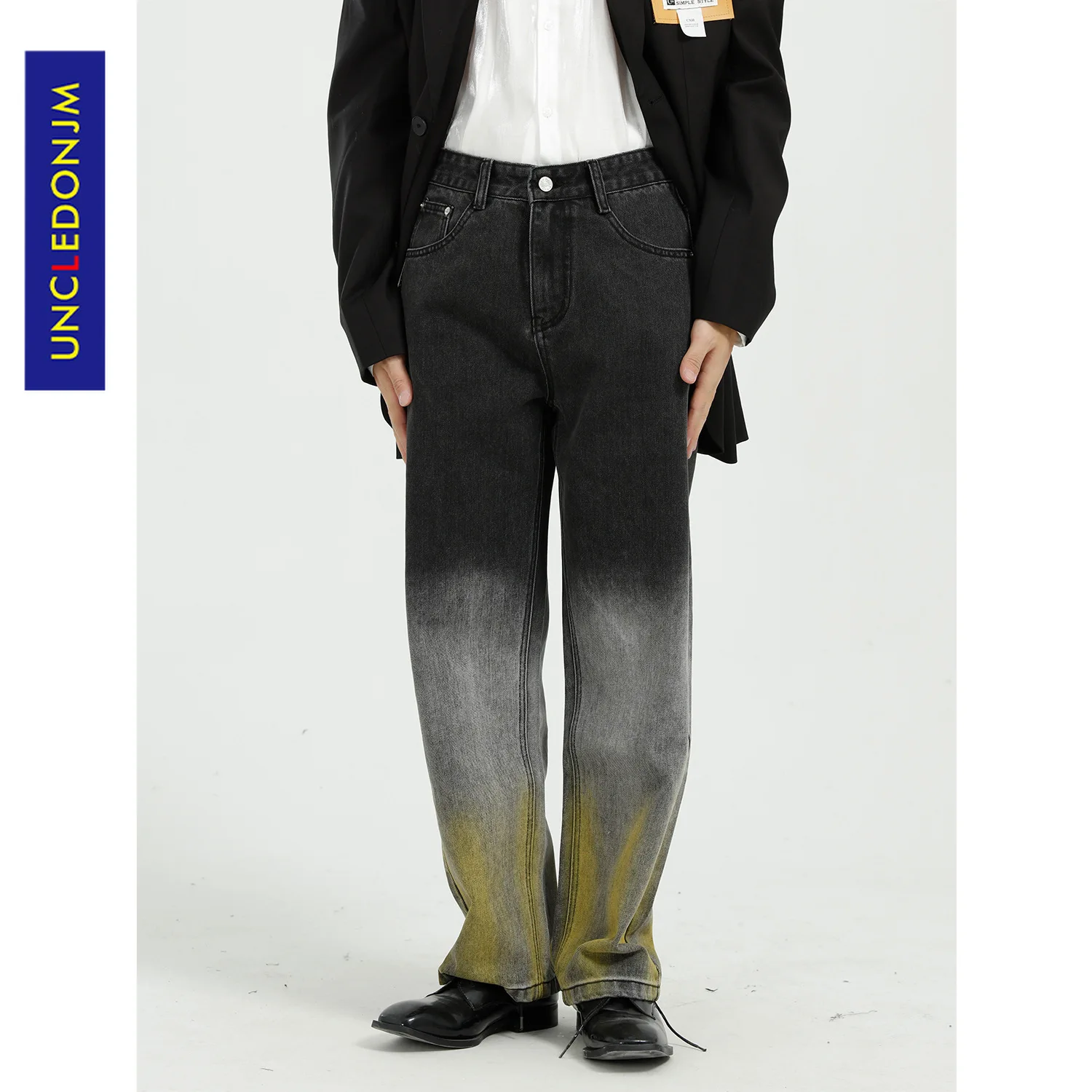 

Мужские джинсы UNCLEDONJM, с градиентом, дизайнерские джинсы для мужчин, в стиле хип-хоп, модная мужская одежда, винтажные черные джинсы, 2021