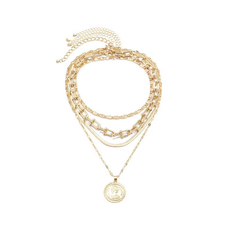 

TIMEONLY Multi Layering Hollow Metal Necklace for Women Ladies Portrait Snake Pendant Necklace Wedding Accessories Korean Style