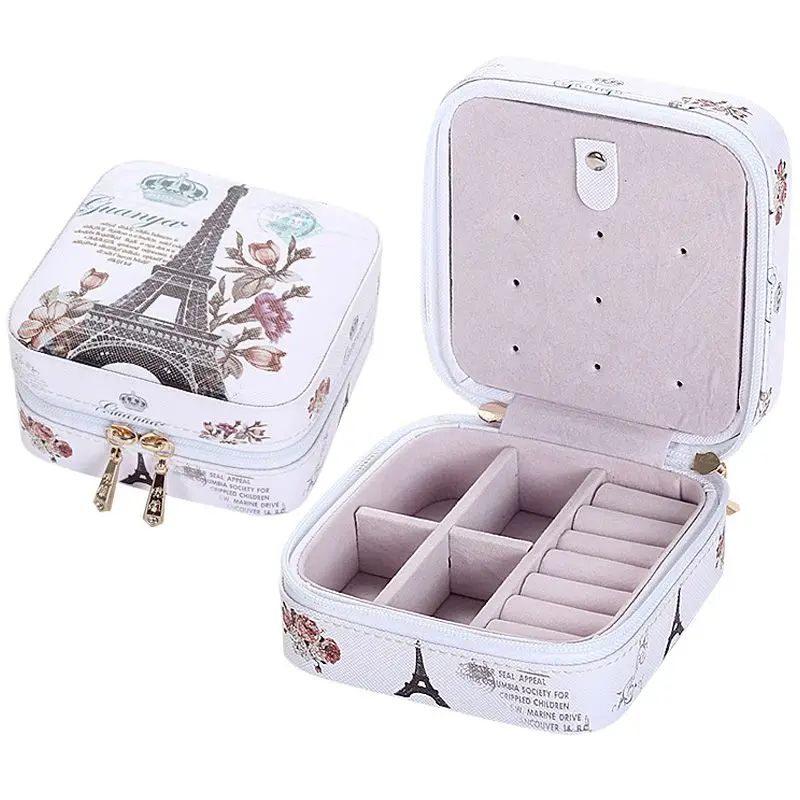 

AOJCAJA Women's Gift Mini Jewelry Box Travel Makeup Organizer Leather Casket Small Jewelry Box Necklace Case Rings Lady Bag