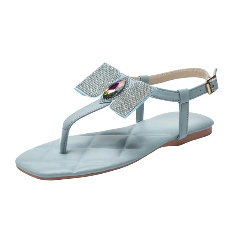 

2021 Summer Women sandals Fashion Bow Fancy diamond flat Sandals Woman High Quality Flat Buckle female slippers Ladies sandals