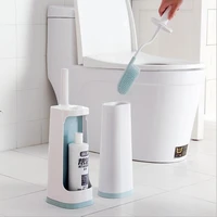 flexible tpr toilet brush with holder long handle double sided toilet cleaning brush deep cleaner tool set bathroom accessory