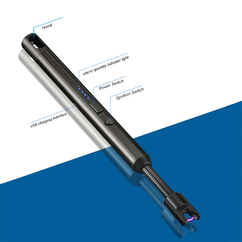 Electronic Candle Lighter Short Neck Hose Pulse Arc Windproof with Power Display USB Rechargeable Ignitor for | Дом и сад