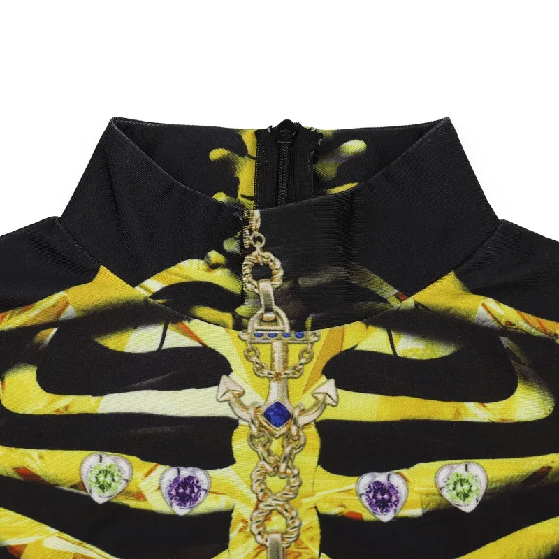 Женский боди винтажный с принтом скелета розы страшный костюм черный облегающий