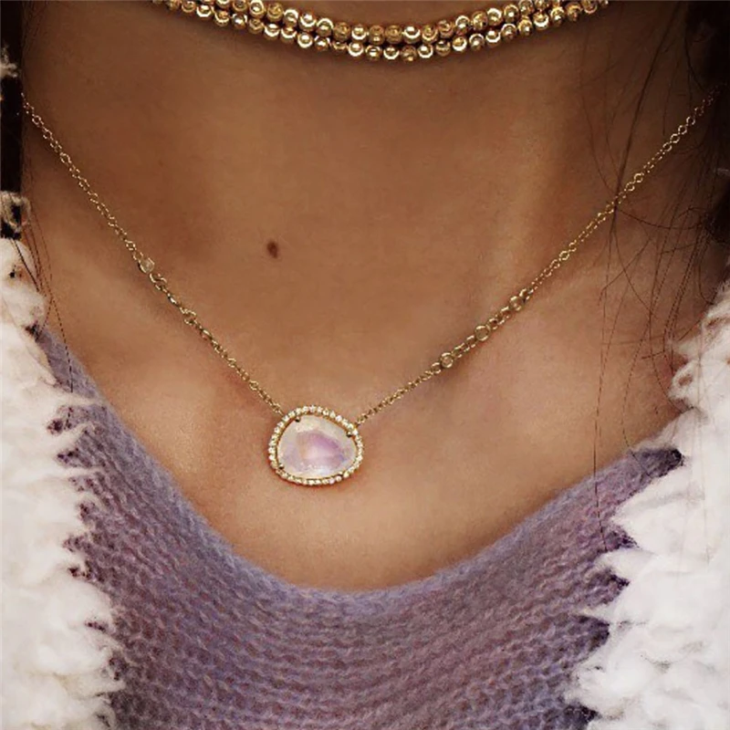Boho винтажное модное многослойный ожерелье s для женщин Многоэлементный геометрический Хрустальный каменный кулон длинное ожерелье подарок ювелирные изделия - Окраска металла: NE-0054-7
