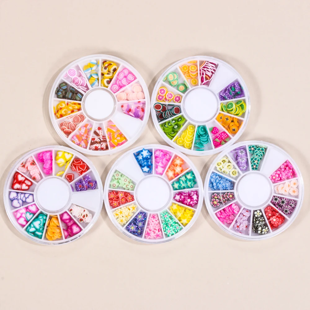Горячие Новые красочные 12 Сетки 3D крошечные Фрукты Fimo Ломтики смешанные стили DIY Дизайн ногтей Наклейка Полимерная глина Рождество Декор ногтей дизайн
