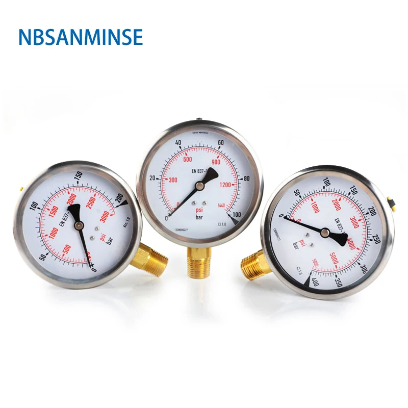 Hydraulic Oil Pressure Gauge Liquid Manometer SM1SP100L 100mm 4-6.9 Inches 1/2 NPT NBSANMINSE