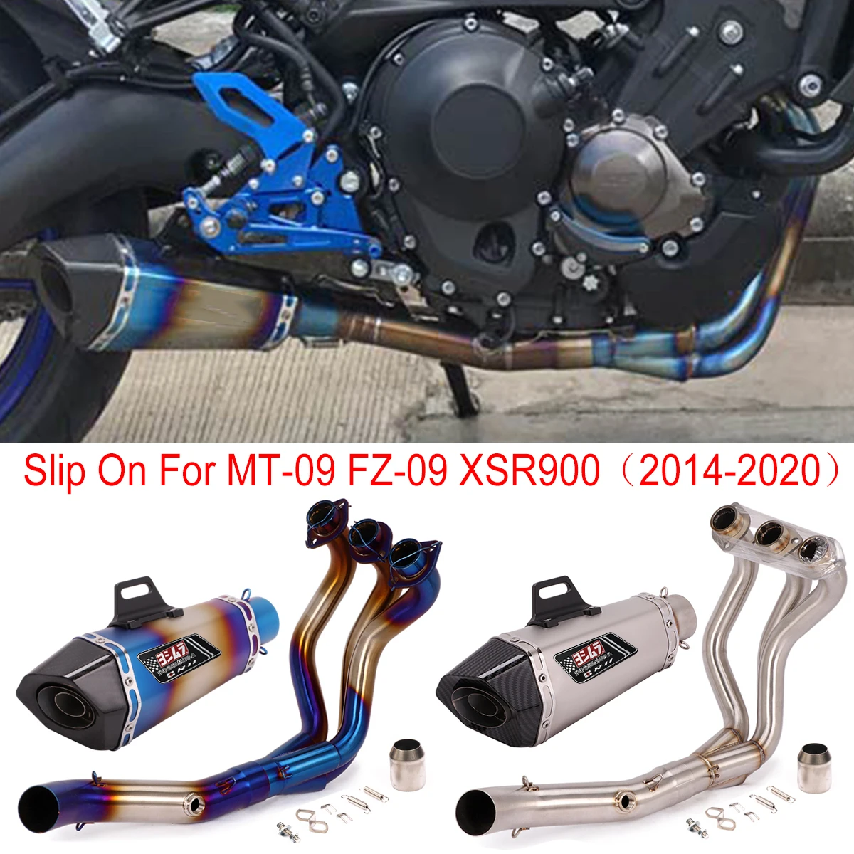 

Slip On For YZF MT09 FZ09 MT-09 FZ-09 XSR900 2014-2020 Motorcycle Full Exhaust System Modified Front Link Pipe Scooter DB Killer