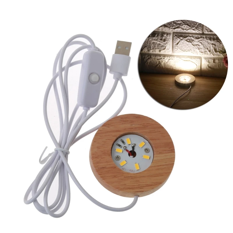 

Mini Thin LED Wood Display Base Resin Art Display Round Wooden Night Base Crafts 652B