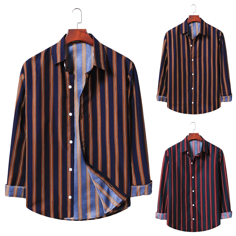 

2020 Men's Multi-Color Stripe Shirt Fashion Lapel Button Long-Sleeved Shirt Al008