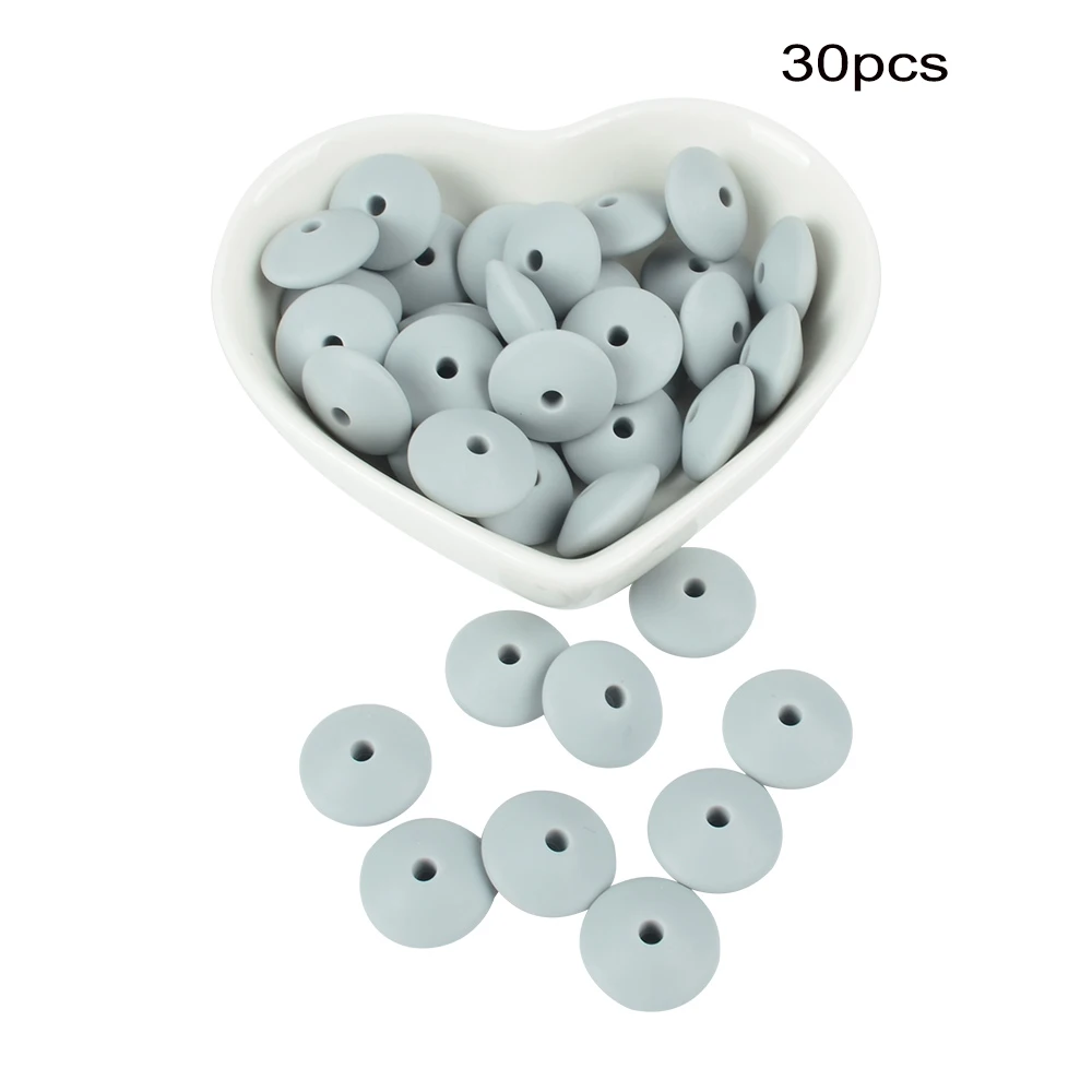 Light grey LOFCA 30 шт 12 мм силиконовый чечевица бисер ребенок Прорезывание Зубов Бисер BPA-Free пищевого качества делая ребенка уход за полостью рта соска цепь аксессуары - Цвет: Light grey