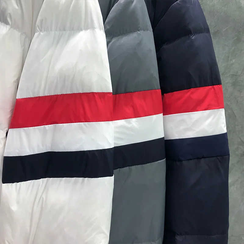 TB THOM Winter Men's Jacket Down Jacket Fashion Brand Hoodies Coat Down-Filled Matte Nylon RWB Stripe Wholesale TB Jackets