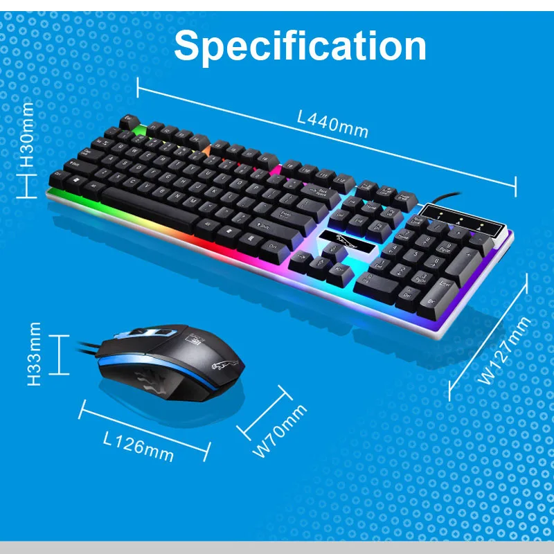 Wired Gaming Keyboard Mouse combo USB Mice Flexible Polychromatic LED Lights Computer Mechanical Feel Backlight Gamer | Компьютеры и