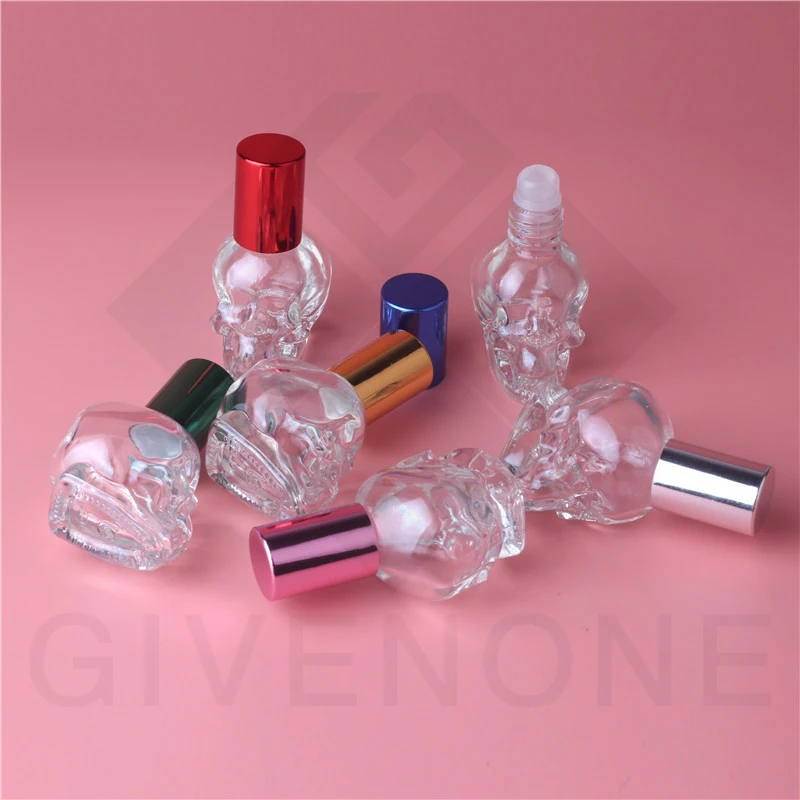 10 шт./лот 8 мл пустой стеклянный рулон в форме черепа на флаконе для духов пустые