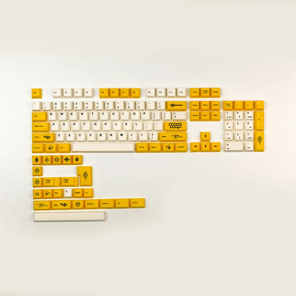 

PBT 128 Keys Yellow Little Bee Keycaps Cherry Profile Original Design DYE Sublimation Keycap For Gaming Keyboard