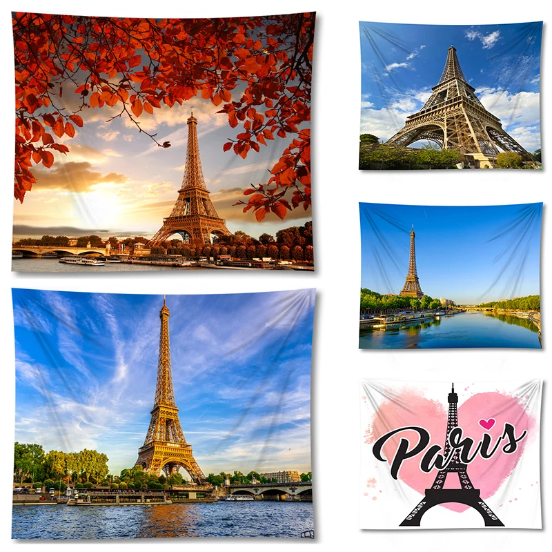 

Paris Tower Print Tapestry Wall Hanging Background For Living Room Home Decor Landscape Design Camping Mat Beach Throw Rug
