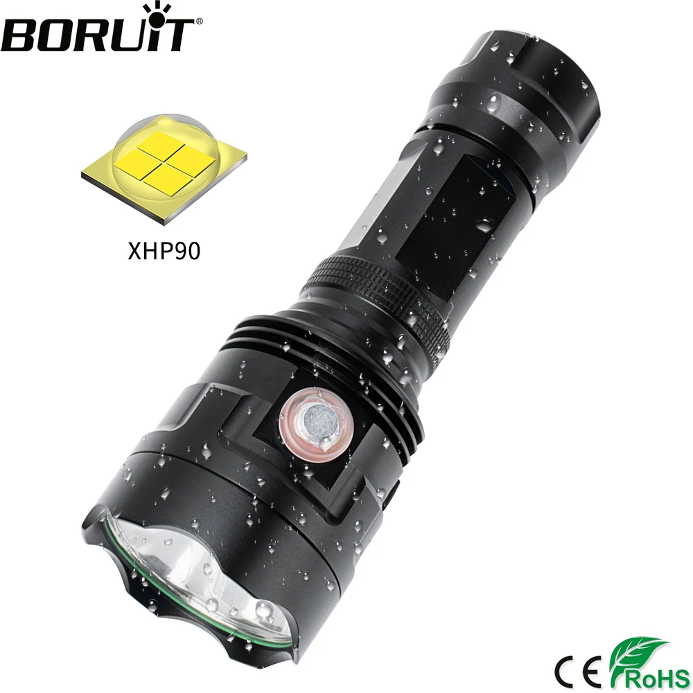 BORUiT 3 * XHP90 светодиодный мощный фонарик 5000LM 6 режимов водонепроницаемые фонарики