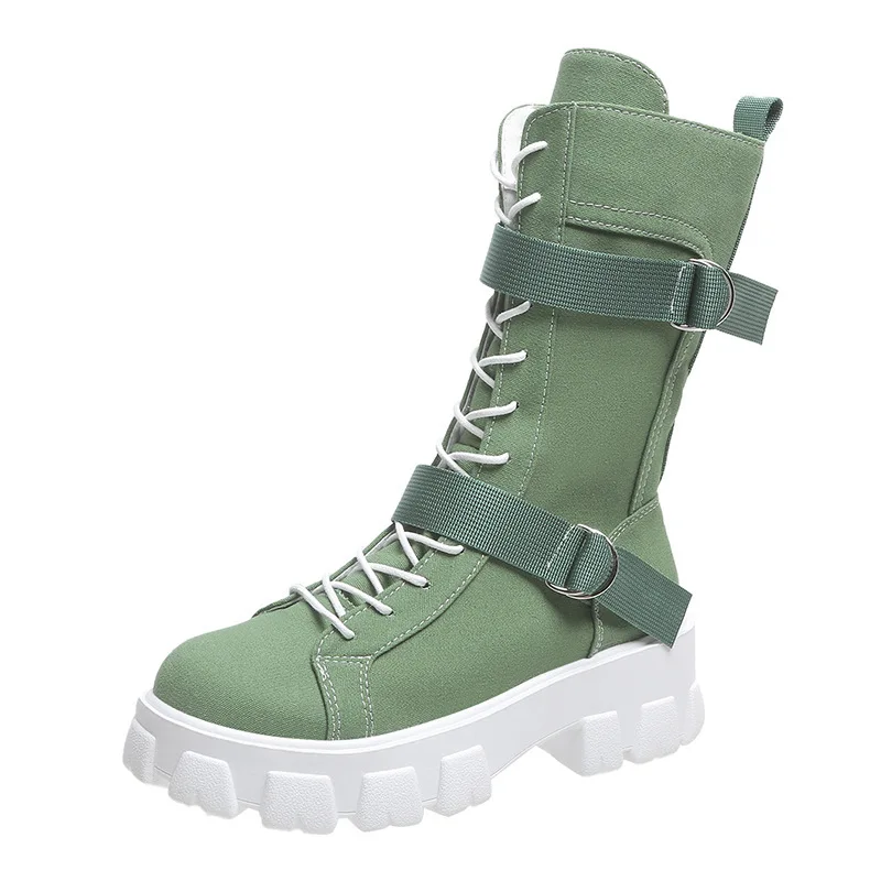 

Ботинки женские резиновые, базовая обувь на среднем каблуке, с перекрестной шнуровкой, хлопок, искусственная кожа, квадратный каблук