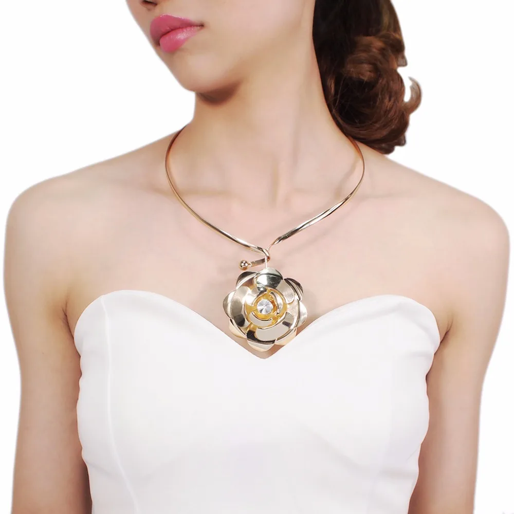 Glod Necklaces MANILAI, сплав, розы, цветы, Torques, колье, наборы для женщин, массивные подвески, ожерелье, s браслет, наборы ювелирных изделий - Окраска металла: Glod Necklaces