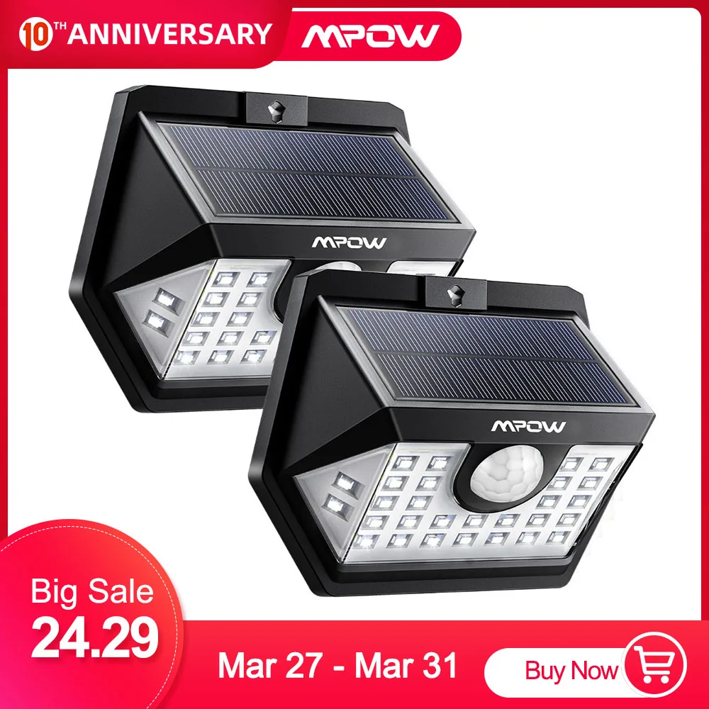 2 упак./лот MPOW 30 светодиодный датчик движения на солнечной батарее для сада