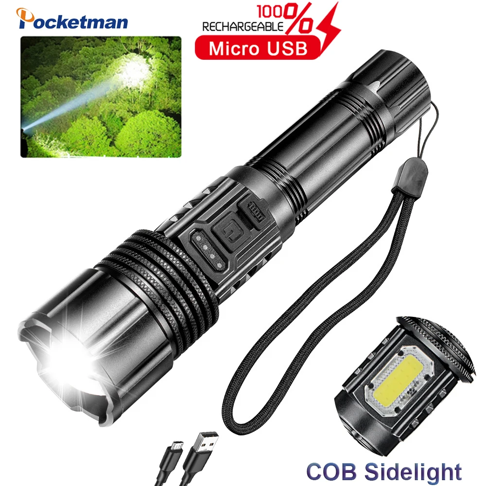 

POCKETMAN 60000LM flashlight xhp50.2 most powerful flashlight 18650 torch xhp50 lanterna camping hand light lamp with sidelight