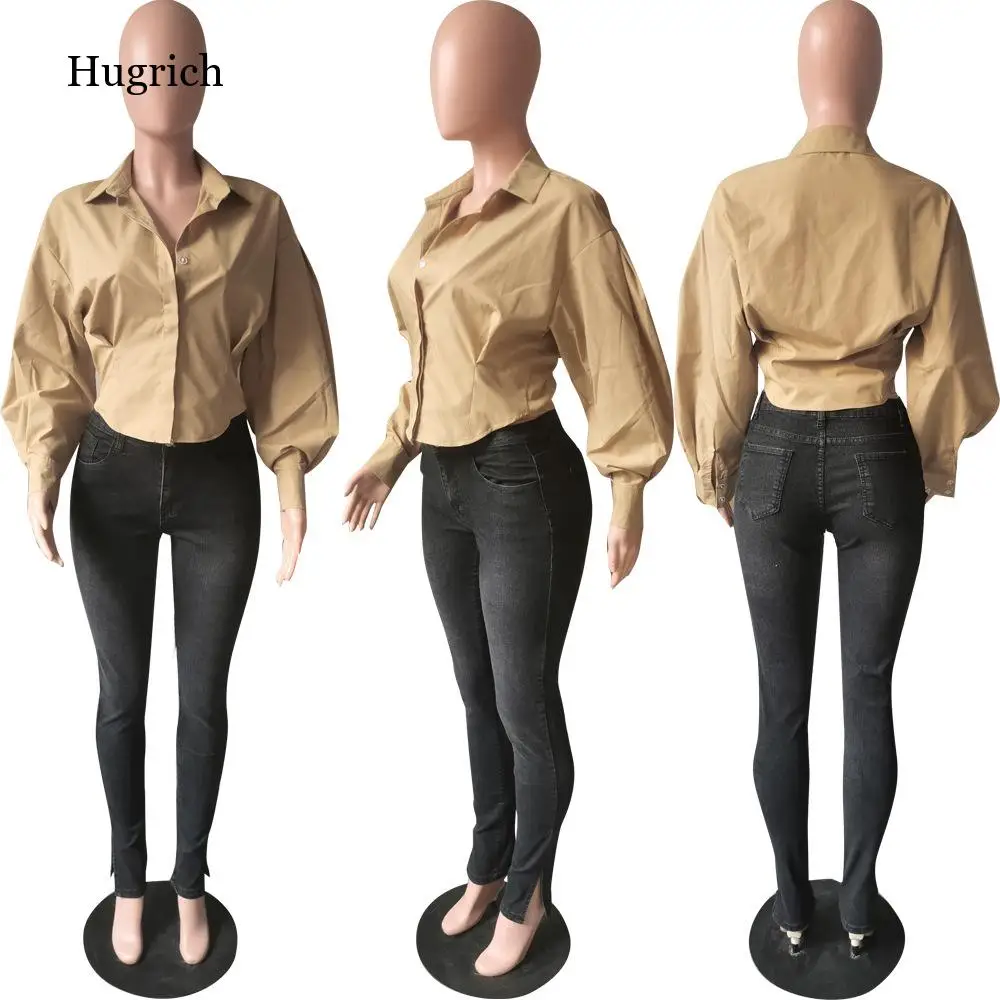 

Women Long Lantern Sleeve Button Shirt Elegant Chic Tunic Blouse Tops
