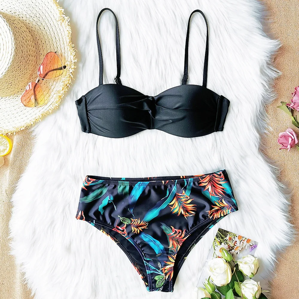 

Sexy 2021 Bikini Swimsuit Women Swimwear Push Up Bikinis Set Leaf Print Female High Waist Swimming Suits for Bathing Suit