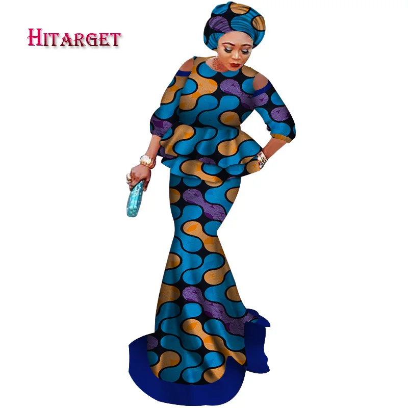 Африканские платья для женщин топ + юбка головной платок костюм из 3 предметов