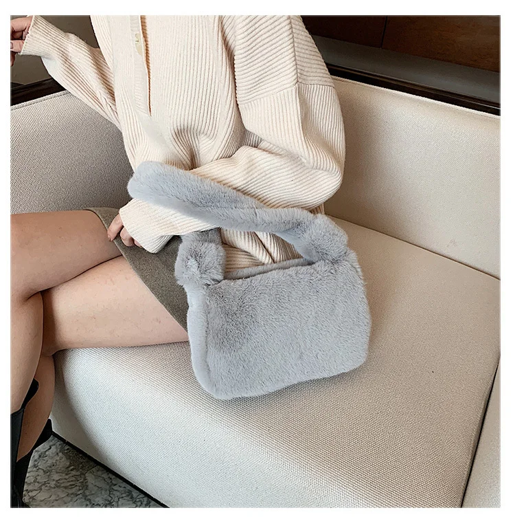 Пушистый наплечный карман для женщин зимний 2021 из искусственной кожи однотонный