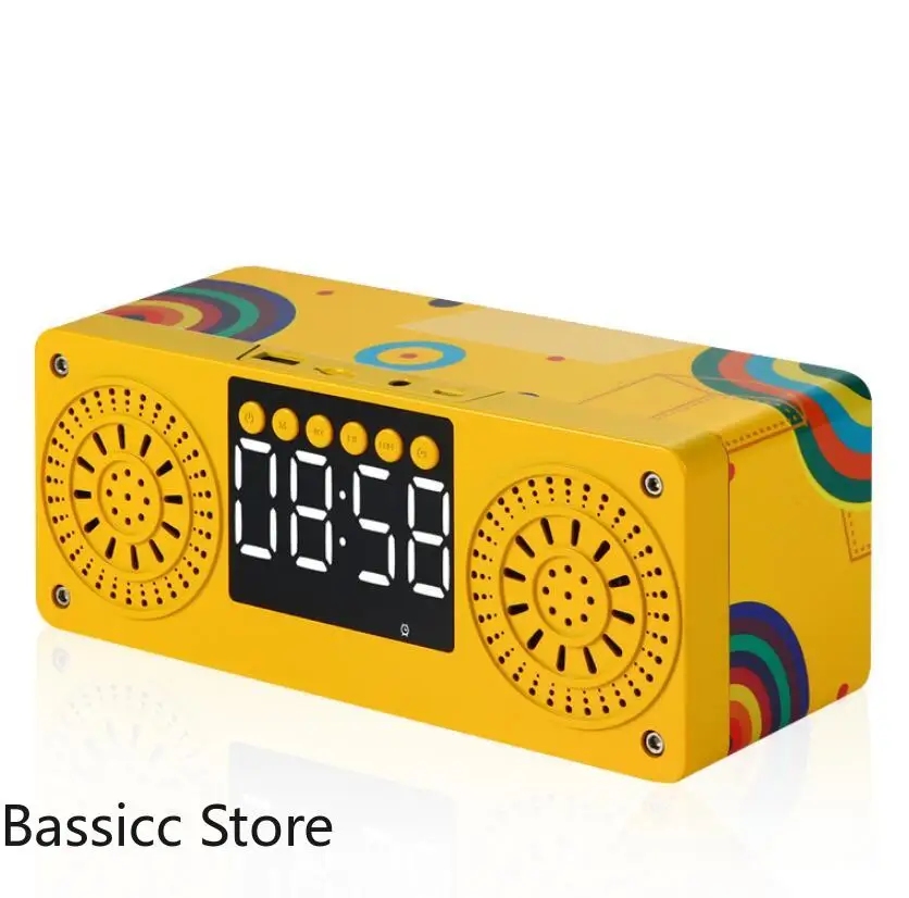 

Wood Bluetooth Wireless Audio Bass Alarm Clock Outdoor Portable TF Card High-Quality Waterproof Creative FM Speaker