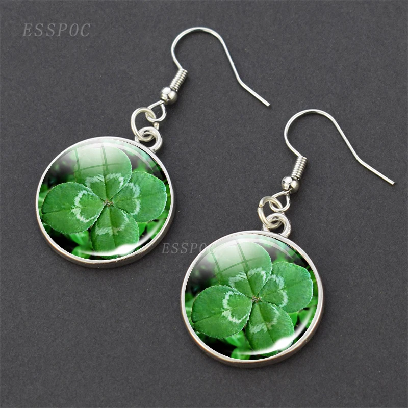Висячие серьги в виде четырехлистного клевера Стеклянные Кабошоны висячие