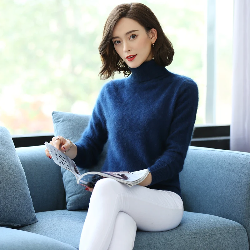 Новые свитера и пуловеры с высоким плотно облегающим шею воротником мягким мехом