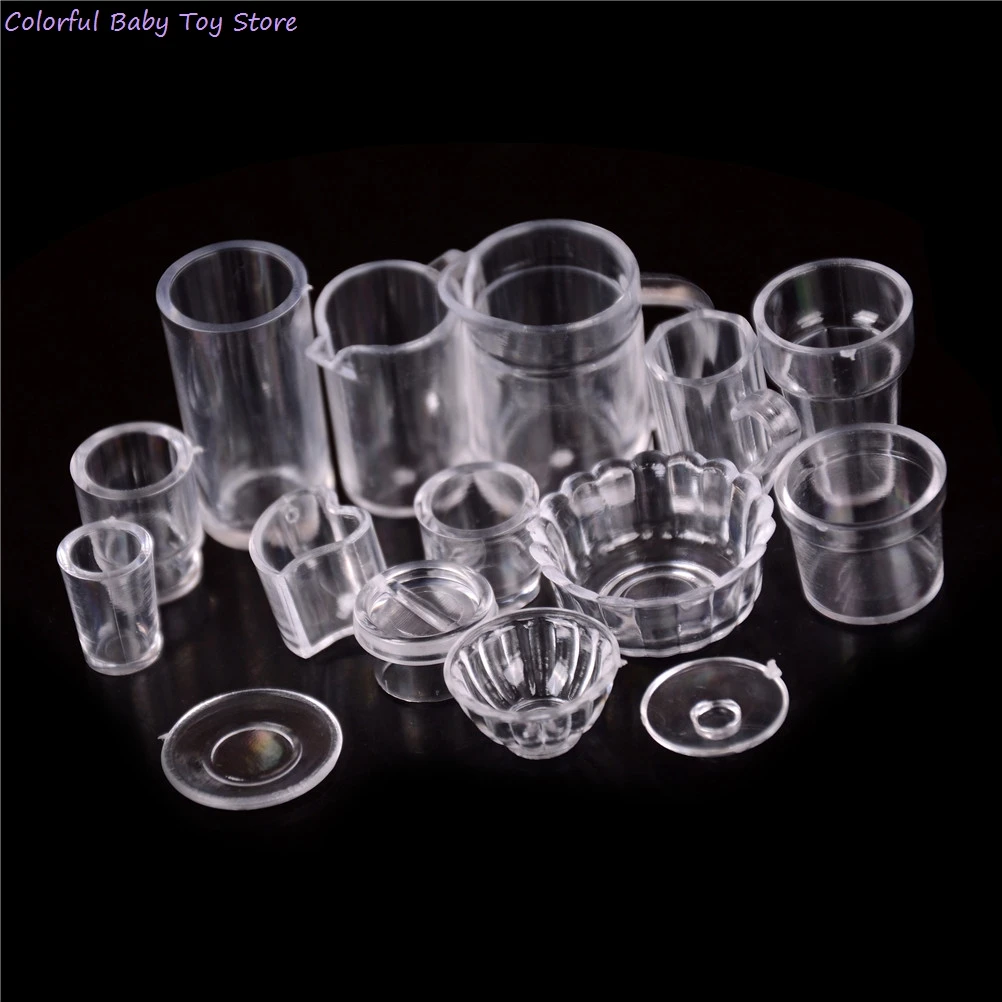 2/3/5/15Pcs 1:12 Scale Doll Food Miniature Transparent  Plastic Plate Cup Dishes Bowl Tableware Set Kitchen Cooking Accessories