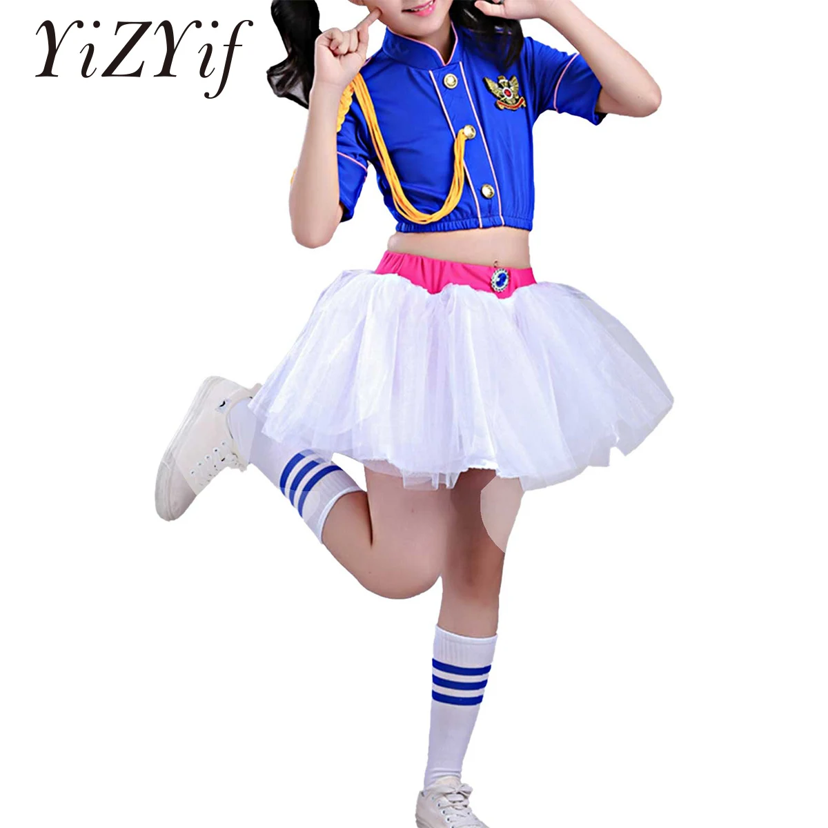 

2Pcs Kids Cheerleader Costumes Girls Jazz Performance Outfit Fancy Dress for Party Birthday Gift Halloween Cosplay Rave Clothes