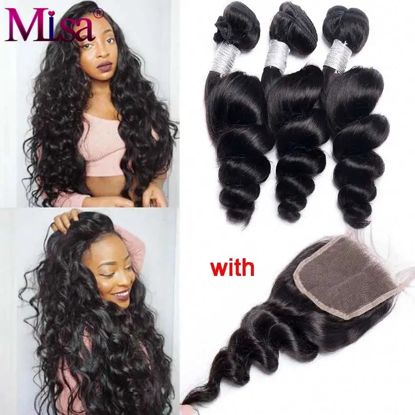 Свободные вплетаемые пряди с закрытием 30 дюймовые перуанские волосы 3 милиса