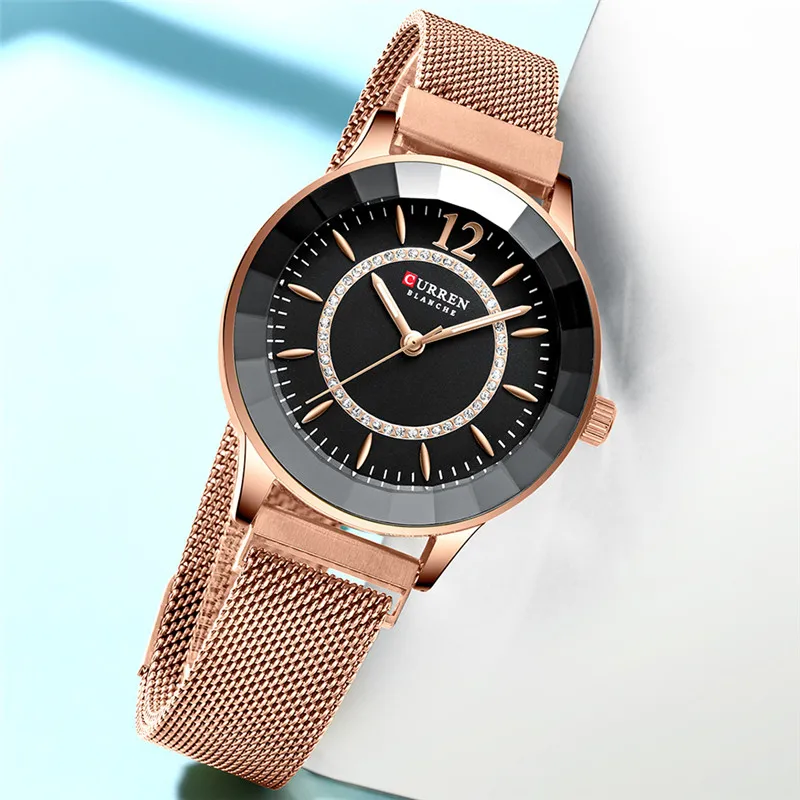 CURREN женские часы Топ бренд класса люкс золотые водонепроницаемые сетка браслет