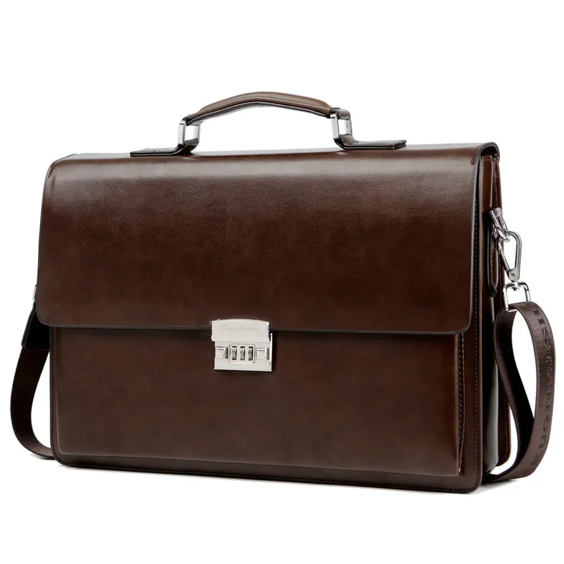 Business Men's Bag Large Capacity Cowhide Leather briefcase Horizon Password Lock Shoulder Messenger Bag