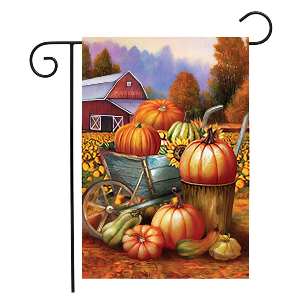 

1pc Garden Outdoor Flag Thanksgiving Day Outdoor Banner 3D Printing Decoration Hanging Autumn Sign Pumpkin/Flower Banner Flag
