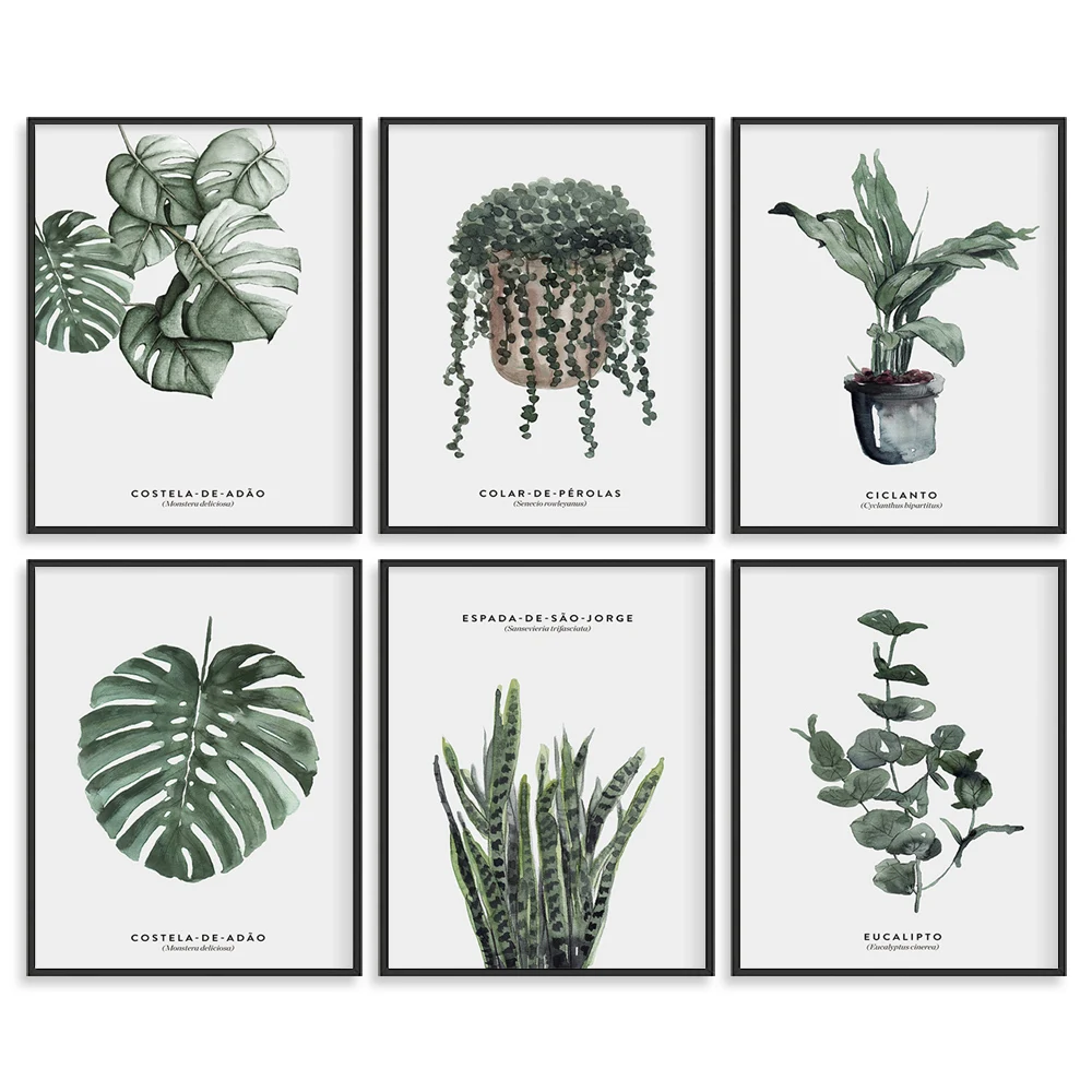 

Plant green leaf posters wall art for living room decor for bedroom aesthetic prints Canvas paintings bathroom decor-Unframed