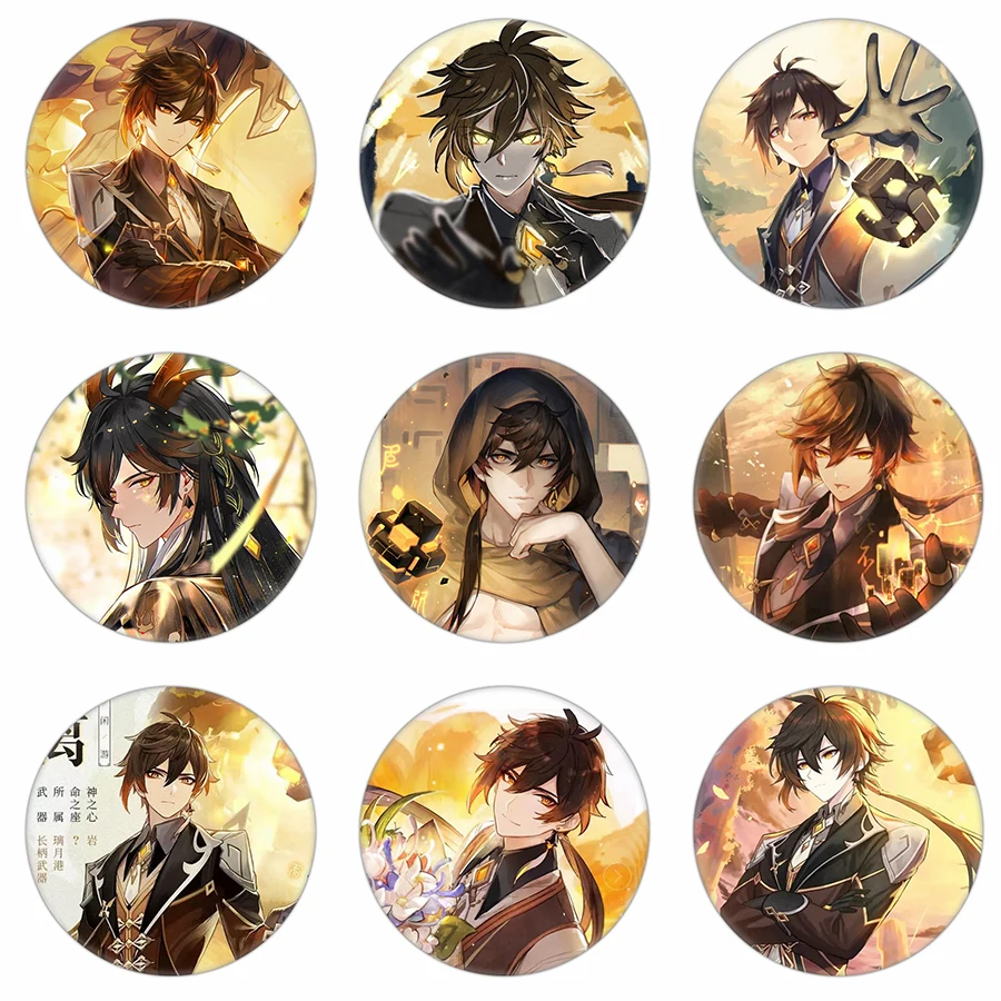 

Genshin Impact Badges Anime Pins Zhongli Figures Clothing Accessories Cartoon Game Cool Backpack Decorations Brooches Boys Girls