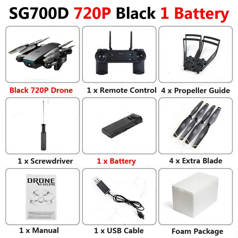 Black 720P 1b Foam SG700-D Профессиональный складной Дрон с двойной камерой 1080P 720P 4K Selfie WiFi FPV оптический поток RC Квадрокоптер вертолет XS809S - Цвет: Black 720P 1b Foam
