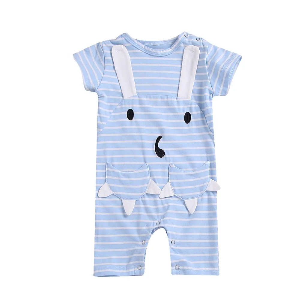 Одежда для малышей Детский комбинезон с короткими рукавами в полоску кроликом и